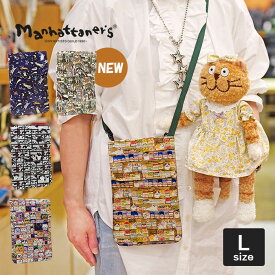 Wクーポン付き マンハッタナーズ 縦型ポシェット L スマホショルダー マルチ PVC 撥水 猫 manhattaner's 075-7848