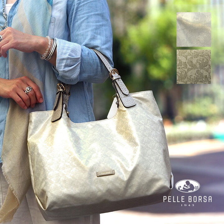 楽天市場 1年保証 Wクーポン付き ペレボルサ バッグ Pelle Borsa アライブパール トートバッグ M ジャガードマテリアル オフィスカジュアル レディース 6301 いろはみせ バッグと財布のお店