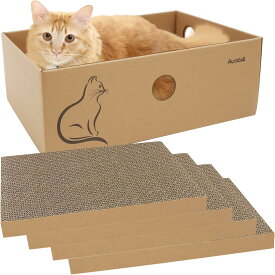 猫爪とぎ 猫用段ボールつめとぎ 取り換え用爪研ぎ4枚入り 猫ベッド兼用 箱型 37×27×13CM