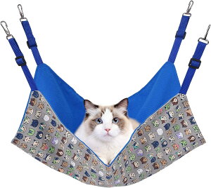 猫 ハンモック 夏ハンモック ケージ用 ヒモ調整可能 ペット 涼感ベッド 清涼感ハンモック 強度アップ 耐荷重10KG Lサイズ 58cm x 48cm 通気性 日向ぼっこ 遊び場 丸洗い 金具丈夫 夏用