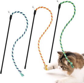 猫じゃらし 猫 おもちゃ 人気 綿紐竿 頑丈 ストレス解消 3色入り