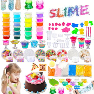 【75個 セット】スライム キット スライム DIY 24色スライム+6色ねんど アイスクリーム パール レインボー 果物切片 動物モデル フォームビーズ スパンコール 手作り スクイーズ slime 誕生日 入