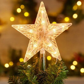 ツリートップ クリスマスツリートップ 電池式LED 暖かい光 15CM クリスマスツリー 星 五芒星 飾り クリスマス オーナメント ツリートップスター ク 雰囲気 照明 クリスマス 飾り ハロウィン バレンタインデー 記念日お祝い パーティー 誕生日 結婚式 室内 プレゼント