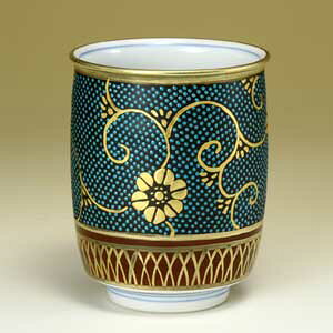 九谷焼 湯呑 手打青粒 湯飲み 茶椀 カップ 鉄仙花 鉄仙文 和食器 湯のみ ギフト 人気 贈り物 結婚祝い 内祝い お祝い