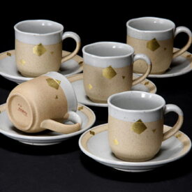 九谷焼 5客コーヒーカップ 金箔ちらし おしゃれ モダン かわいい おすすめ イラスト 珈琲碗皿 茶碗 コーヒー 紅茶 カップ ハート 人気 ギフト 陶器 金沢 石川県 お土産 特産品 名産品 和食器 セット オリジナル ブランド