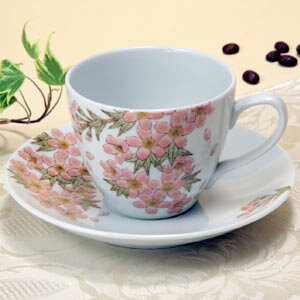 コーヒーカップ色彩花【桜・サクラ】九谷焼和食器九谷工房吉右衛門窯作