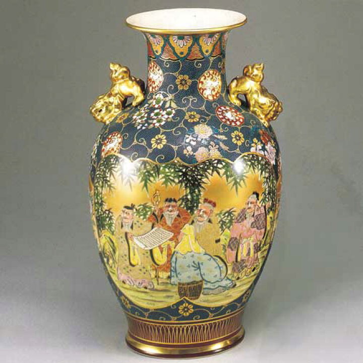 楽天市場】九谷焼 15号花瓶 本金青粒割取 花器 華器 飾花瓶 陶器 