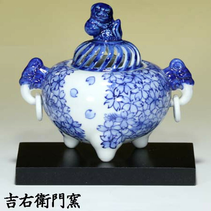 楽天市場】九谷焼 香炉 染付花詰 木台付4.2号 香器 仏具 陶器 : 九谷焼 