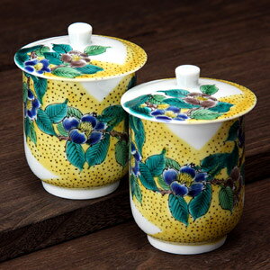 化粧箱入 九谷焼 蓋付組湯呑 吉田屋山茶花