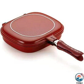 【全品5%ポイント】両面焼きグリルパン 両面フライパン 丸洗い可能 お好み焼き キッチン用 フライパン ガス火専用 ホットクッカーグルメパン ブラウン キッチンアウトドアBB