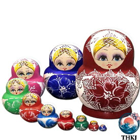 【全品5%ポイント】マトリョーシカ 人形 オブジェ 10 個組 レッド 工芸品 木製品 洋風 ロシア風 ギフト プレゼント 可愛い 雑貨 インテリア 手描き 北欧雑貨 おしゃれ おもちゃ 飾り 誕生日 キッズ 子供部屋 ハロウィ