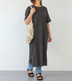 Tシャツ ワンピース 半袖 レディース 綿100％ クルーネックカットワンピース ルームワンピース 部屋着 ルームウェア ワンマイルウェア コットン 無地 丸首 なめらか綿 返品交換不可 メール便可50%
