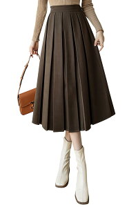 【オープン記念!5%OFFクーポン・10/24まで】スカート レディース プリーツスカート ロング ウエストゴム ミモレ丈 厚手 秋冬 通勤