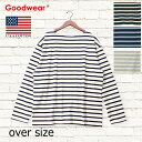 2025再入荷【Goodwear】 グッドウェア Tシャツ バスクシャツ 長袖Tシャツ ボートネック ボーダー オーバーサイズ USAコットン100％ ユニセックス リンクコーデ GoodwearTシャツ グッドウェアTシャツ Goodwearバスクシャツ グッドウェアバスクシャツ