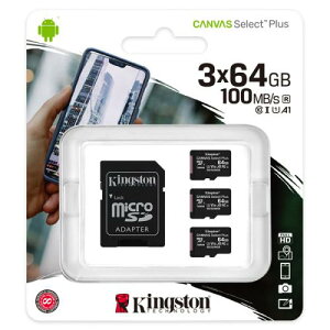 Kingston SDCS2/64GB-3P1A 64GBx3Zbg Canvas Select Plus microSDXCJ[h Class10 UHS-1 U1 V10 A1 SDA_v^1t