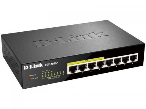 D-Link(ディーリンク) DGS-1008P/E1 8ポート 10/100/1000BASE-T（PoE+ポート：1～4） アンマネージドスイッチ（最大80W給電/外部電源）（リミテッドライフタイム保証）：ISダイレクト店
