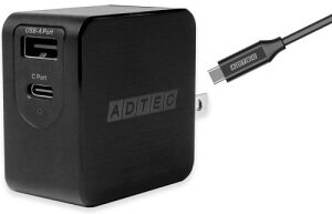 ADTEC APD-A065AC-wC-BK Power DeliveryΉ GaN AC[d/65W/USB Type-A 1|[g Type-C 1|[g/ubN  Type-C to CP[uZbg