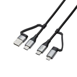 ELECOM MPA-AMBCC20BK 4in1 USB�P�[�u��/USB-A+USB-C/Micro-B+USB-C/USB Power Delivery�Ή�/2.0m/�u���b�N