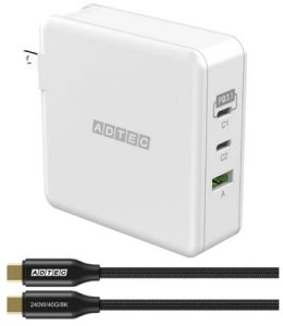 ADTEC APD-V140AC2-wC24-WH Power Delivery 3.1Ή GaN AC[d/140W/USB Type-C 2|[g Type-A 1|[g/zCg  Type-C to CP[uZbg