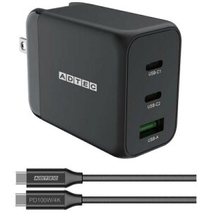 ADTEC APD-V065AC2-wC-BK Power DeliveryΉ GaN AC[d/65W/USB Type-A 1|[g/Type-C 2|[g/ubN  Type-C to CP[uZbg