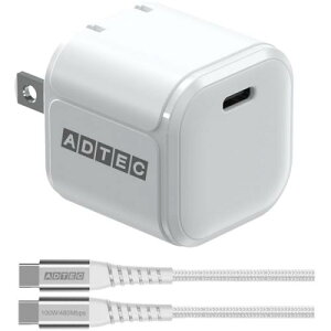 ADTEC APD-V045C-wC-WH Power DeliveryΉ GaN AC[d/45W/USB Type-C 1|[g/zCg  Type-C to CP[uZbg