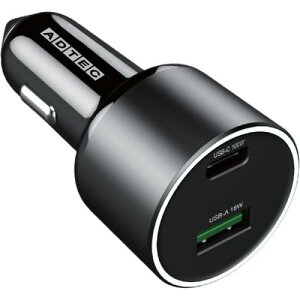 ADTEC ACPD-V100AC-wC12U2LE Power Delivery対応 シガーソケットタイプ充電器/100W/USB Type-A 1ポート/Type-C 1ポート/ブラック  1.2m LED Type-C to Cケーブルセット