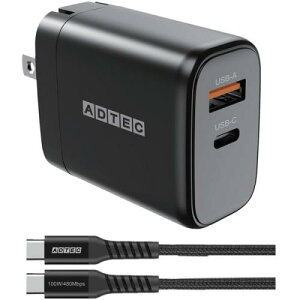 ADTEC APD-V065AC-wC20U2-BK Power DeliveryΉ GaN AC[d/65W/USB Type-A 1|[g/Type-C 1|[g/ubN  Type-C to CP[uZbg