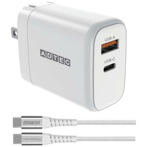 ADTEC APD-V065AC-wC20U2-WH Power DeliveryΉ GaN AC[d/65W/USB Type-A 1|[g/Type-C 1|[g/zCg  Type-C to CP[uZbg