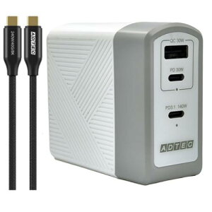 ADTEC APD-A140AC2-wC24-WH Power Delivery 3.1Ή GaN AC[d/140W/USB Type-C 2|[g Type-A 1|[g/zCg  Type-C to CP[uZbg