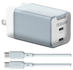 ADTEC APD-V065C2-BL-SC10U2 PDΉ AC[d/GaN/65W/USB Type-C 2|[g/u[Type-C to CP[uZbg