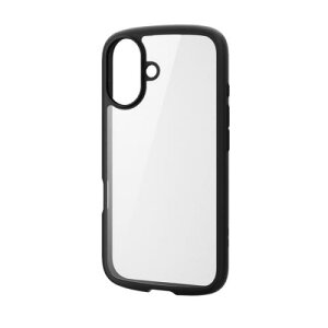 ELECOM PM-A24ATSLFCBK iPhone 16�p�n�C�u���b�h�P�[�X/TOUGH SLIM LITE/�t���[���J���[/�w�ʃN���A/�X�g���b�v�V�[�g�t��/�u���b�N