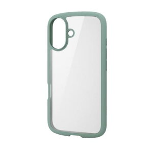 ELECOM PM-A24ATSLFCGN iPhone 16�p�n�C�u���b�h�P�[�X/TOUGH SLIM LITE/�t���[���J���[/�w�ʃN���A/�X�g���b�v�V�[�g�t��/�O���[��