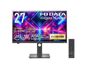 I-O DATA LCD-GDQ271JLAQ Q[~OtfBXvC 27^/2560×1440/HDMI(HDCP 2.3)×2ADisplayPort(HDCP 2.2)×1/ubN/Xs[J[F/200HzΉMini LED̗pI/WQHD/uP_ۏ؁v