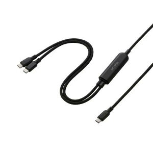 ELECOM MPA-CCCA12BK 2in1 USB�P�[�u��/Type-C+Type-C/�i�C�������b�V��/USB Power Delivery�Ή�/�ő�140W/1.2m/�u���b�N