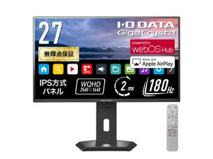 I-O DATA LCD-GDQ271JAWOS �Q�[�~���O�t���f�B�X�v���C 27�^/2560×1440/HDMI�ADisplayPort�AUSB Type-C/�u���b�N/�X�s�[�J�[�F����/webOS Hub����180Hz�Ή�/�u���P�_�ۏ؁v