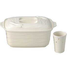 日本製　陶器製　ホワイト ぬか漬け鉢　【中】　1.9L　　糠漬け容器 ぬか床 万古焼 萬古焼