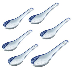【6本組】景徳鎮 ホタル陶器 小レンゲ 3 1/2インチ 全長10cm   【中華食器 蛍 中国伝統 スプーン れんげ スープ 麺 チャーハン 雲呑】