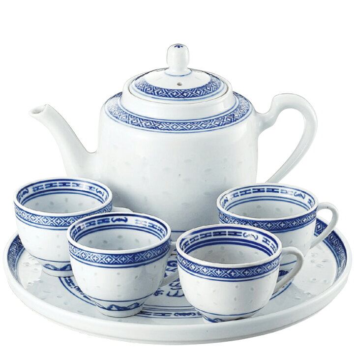 楽天市場】景徳鎮 ホタル陶器 6斗大茶具 （ トレー・急須・手付き茶碗4 