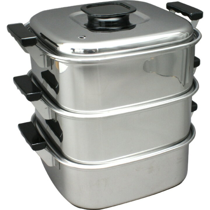 楽天市場】神子島製作所 桃印 PE 18-0ステンレス角蒸し器 3段 24cm  