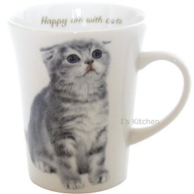 日本製　スコティッシュフォールド　陶器製　ネコちゃん　マグカップ　（品番S-N3）にゃんコレ 猫マグカップ ねこグッズ プレゼント 猫好き