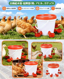 自動給水器 自動給餌器 餌入れ 水入れ 餌やり 餌台 エサ台 平飼い 放し飼い あひる ドーム形 ポータブル 自動水やり 家禽用 プラスチック 鳥類、鳩、鶏用の鶏用給餌器と給水器セット 8個ボウル 10L丸型バケツ