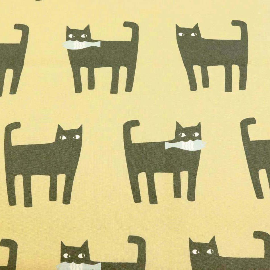 楽天市場】生地 1ｍ単位 150cm巾 綿麻キャンバス おさかなくわえた黒猫