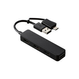 ELECOM（エレコム） USB ハブ USB2.0 USB-Aコネクタ Type-C 変換アダプター付 USB-Aポート ×4 バスパワー スティックタイプ ケーブル長7cm ブラック