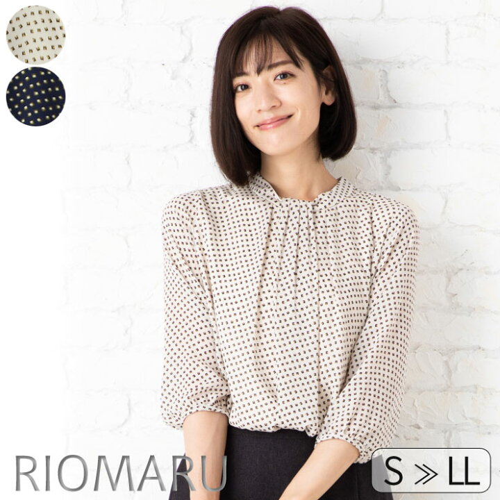 楽天市場 ブラウス 七分袖 レディース オフィス メール便 送料無料06 S Ll ジョーゼットt天竺スクエアドット柄ボータイ風七分袖ブラウス エコ包装 Bl セレモニー 入学式 入園式 七五三 インナー オフィス カジュアル 母 ママ 春 夏 秋 冬 カットソー裏地