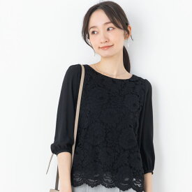 ブラウス オフィス フォーマル 七分袖 レディース トップス 別注 ◆【メール便 送料無料06】ジョーゼット 裏地TR天竺 フロント レース 七分袖ブラウス【エコ包装】[bl][ セレモニー オフィス カジュアル 入学式 卒業式 結婚式 インナー 母 ママ 春 夏 秋 冬 ][lf]