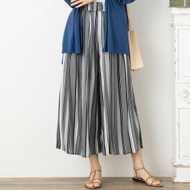 パンツ レディース ワイドパンツ 涼しい 薄手 大きいサイズ ボトムス 夏 秋 春 ◆ 【メール便 送料無料12】【M〜LL】レーヨン100％ 接触冷感 ギャザー タック プリント ワイドパンツ (ウエストゴム)(柄)【エコ包装】[pt][ オフィス カジュアル ママ ストライプ 花柄 ][at]