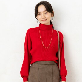 ハイネック ニット トップス レディース 秋 冬 春 セーター ◆【ドラマ着用】【アナウンサー着用】【M〜L】12G RNリブ もちもち ボトルネック ぽわん袖 バルーン袖 ランタンスリーブ 長袖ニット【エコ包装】[kt]■メール便不可■[ オフィス カジュアル 秋冬 ][il]