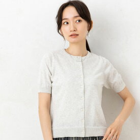 サマー カーディガン 薄手 夏用 ニット レディース 春 夏 ◆ 【メール便 送料無料06】【S〜LL】12G 綿混さらこ 接触冷感 ＆抗毛玉 クルーネック ニット 半袖 カーディガン(無地/ボーダー)【エコ包装】[cd][ オフィス カジュアル ママ 春 夏 秋 羽織り 大きいサイズ ][rc]