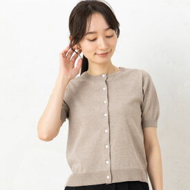 サマー カーディガン 薄手 夏用 ニット レディース 春 夏 ◆ 【メール便 送料無料06】【S〜LL】12G 綿混さらこ 接触冷感 ＆抗毛玉 クルーネック ニット 半袖 カーディガン(無地/ボーダー)【エコ包装】[cd][ オフィス カジュアル ママ 春 夏 秋 羽織り 大きいサイズ ][rc]