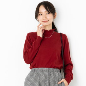 ハイネック ニット レディース トップス 長袖 秋 冬 春 セーター ◆【メール便 送料無料12】【M〜LL】12GRN 天竺 PBT 混 もちもち 静電気 防止 襟元 フリル ネック 長袖 ニット【エコ包装】[kt][ オフィス カジュアル ママ もっちり マシュマロニット スフレニット ][at]